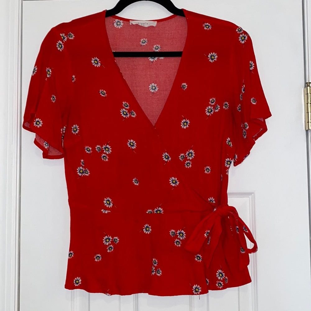 Red Daisy Print Peplum Top